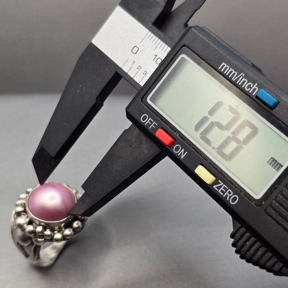 VTG Masha Archer Sterling Silver Pink Mabe Pearl Ring Size 7 Brutalist Statement - Picture 12 of 13